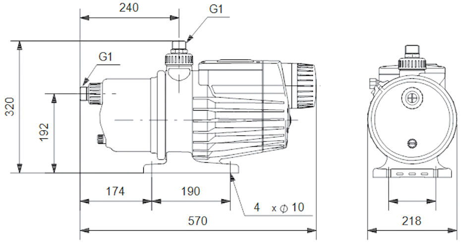 Схема габаритов насосной установки Grundfos MQ 3-35 Схема габаритов насосной установки Grundfos MQ 3-35