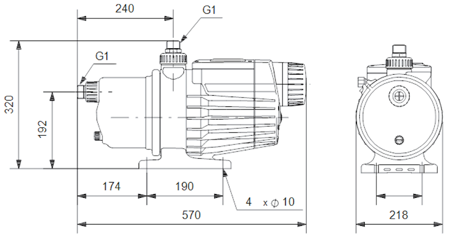 Схема габаритов насосной установки Grundfos MQ 3-45 Схема габаритов насосной установки Grundfos MQ 3-45