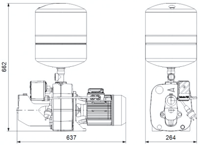 Схема габаритов насосной установки Grundfos JPA 8-62 PT-V Схема габаритов насосной установки Grundfos JPA 8-62 PT-V