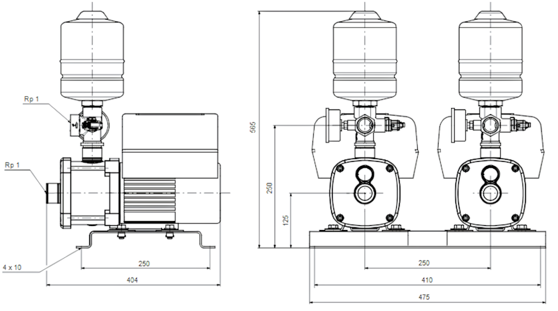 Схема габаритов насосной установки Grundfos CMBE TWIN 3-93 Схема габаритов насосной установки Grundfos CMBE TWIN 3-93