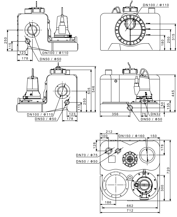 Габаритные размеры насосной станции Грундфос Multilift MOG.15.3.2 3x400V Габаритные размеры насосной станции Грундфос Multilift MOG.15.3.2 3x400V