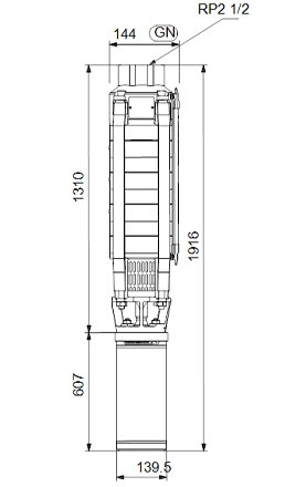 Схема габаритов скважинного насоса Грундфос SP 17-17 3X380-415/50 9,2kW Схема габаритов скважинного насоса Грундфос SP 17-17 3X380-415/50 9,2kW