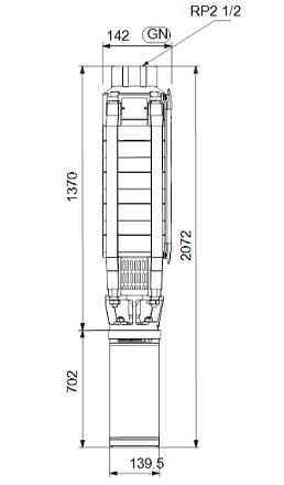 Схема габаритов скважинного насоса Грундфос SP 17-18 3X380-415/50 SD 11kW Схема габаритов скважинного насоса Грундфос SP 17-18 3X380-415/50 SD 11kW
