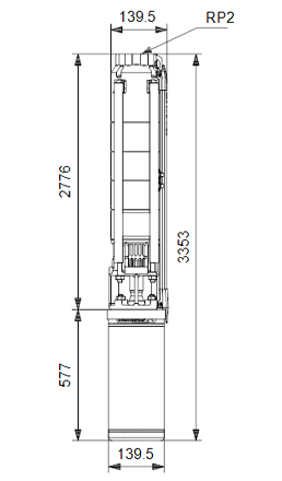 Схема габаритов скважинного насоса Грундфос SP 11-33 3X380-415/50 7,5kW Схема габаритов скважинного насоса Грундфос SP 11-33 3X380-415/50 7,5kW