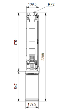 Схема габаритов скважинного насоса Грундфос SP 9-29 MS6000 Схема габаритов скважинного насоса Грундфос SP 9-29 MS6000