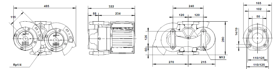 Габаритные размеры циркуляционного насоса Грундфос MAGNA1 D 50-60 F Габаритные размеры циркуляционного насоса Грундфос MAGNA1 D 50-60 F