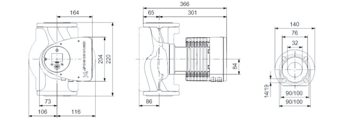 Габаритные размеры циркуляционного насоса Грундфос MAGNA3 32-120 F Габаритные размеры циркуляционного насоса Грундфос MAGNA3 32-120 F