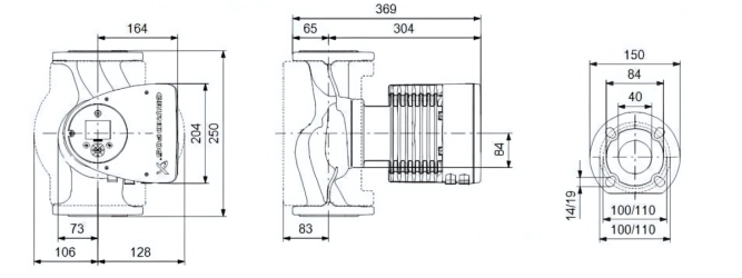 Габаритные размеры циркуляционного насоса Грундфос MAGNA3 40-150 F Габаритные размеры циркуляционного насоса Грундфос MAGNA3 40-150 F