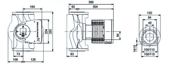 Габаритные размеры циркуляционного насоса Грундфос MAGNA3 40-180 F Габаритные размеры циркуляционного насоса Грундфос MAGNA3 40-180 F
