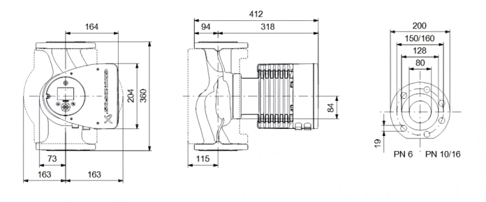 Габаритные размеры циркуляционного насоса Грундфос MAGNA3 80-80 F 360 1x230V PN6 Габаритные размеры циркуляционного насоса Грундфос MAGNA3 80-80 F 360 1x230V PN6
