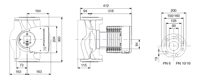 Габаритные размеры циркуляционного насоса Грундфос MAGNA3 80-100 F 360 1x230V PN6 Габаритные размеры циркуляционного насоса Грундфос MAGNA3 80-100 F 360 1x230V PN6