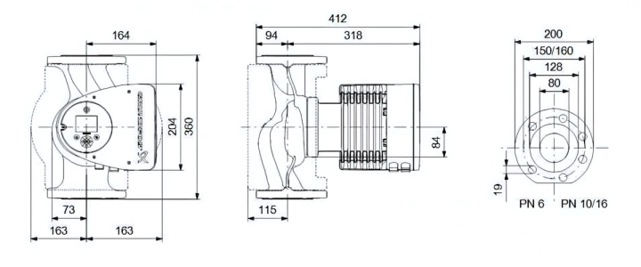 Габаритные размеры циркуляционного насоса Грундфос MAGNA3 80-120 F PN 6 Габаритные размеры циркуляционного насоса Грундфос MAGNA3 80-120 F PN 6