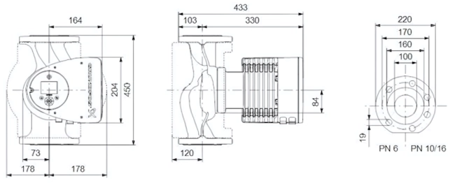 Габаритные размеры циркуляционного насоса Грундфос MAGNA3 100-60 F PN 6 Габаритные размеры циркуляционного насоса Грундфос MAGNA3 100-60 F PN 6