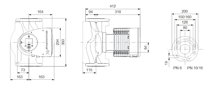Габаритные размеры циркуляционного насоса Грундфос MAGNA3 80-40 F 360 1x230V PN10 Габаритные размеры циркуляционного насоса Грундфос MAGNA3 80-40 F 360 1x230V PN10