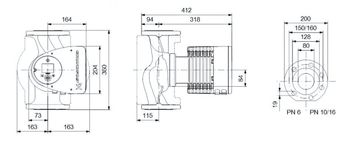 Габаритные размеры циркуляционного насоса Грундфос MAGNA3 80-60 F Габаритные размеры циркуляционного насоса Грундфос MAGNA3 80-60 F