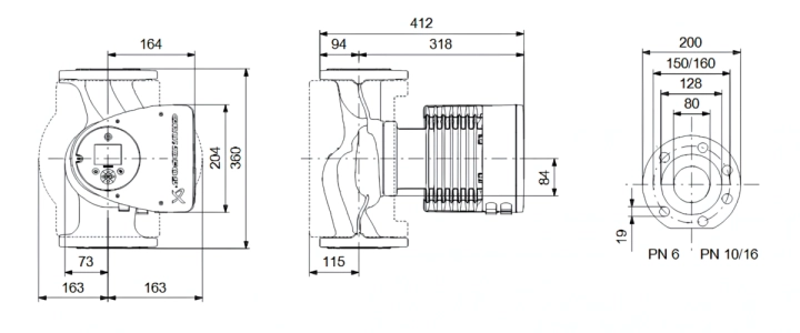 Габаритные размеры циркуляционного насоса Грундфос MAGNA3 80-80 F 360 1x230V PN10 Габаритные размеры циркуляционного насоса Грундфос MAGNA3 80-80 F 360 1x230V PN10