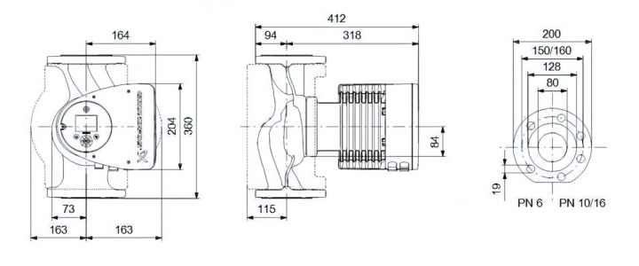 Габаритные размеры циркуляционного насоса Грундфос MAGNA3 80-100 F Габаритные размеры циркуляционного насоса Грундфос MAGNA3 80-100 F