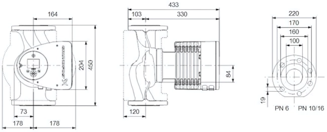Габаритные размеры циркуляционного насоса Грундфос MAGNA3 100-60 F PN 10 Габаритные размеры циркуляционного насоса Грундфос MAGNA3 100-60 F PN 10