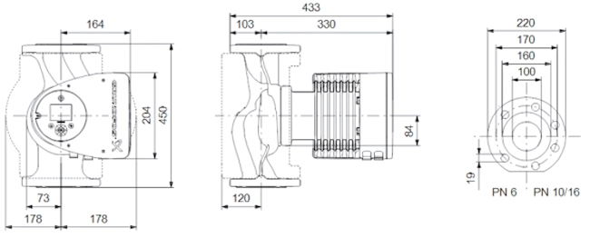 Габаритные размеры циркуляционного насоса Грундфос MAGNA3 100-80 F PN 10 Габаритные размеры циркуляционного насоса Грундфос MAGNA3 100-80 F PN 10