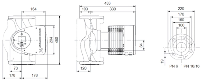 Габаритные размеры циркуляционного насоса Грундфос MAGNA3 100-100 F PN 10 Габаритные размеры циркуляционного насоса Грундфос MAGNA3 100-100 F PN 10