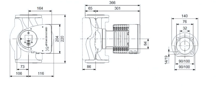 Габаритные размеры циркуляционного насоса Грундфос MAGNA3 32-120 F N Габаритные размеры циркуляционного насоса Грундфос MAGNA3 32-120 F N
