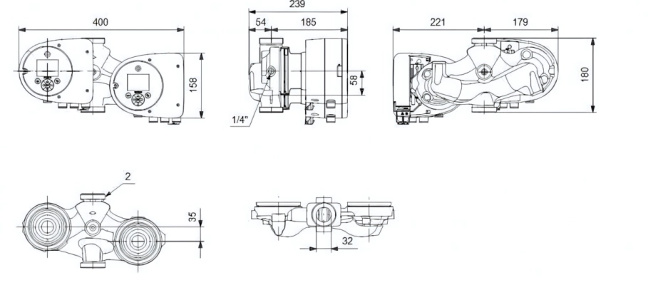 Габаритные размеры циркуляционного насоса Грундфос MAGNA3 D 32-60 Габаритные размеры циркуляционного насоса Грундфос MAGNA3 D 32-60