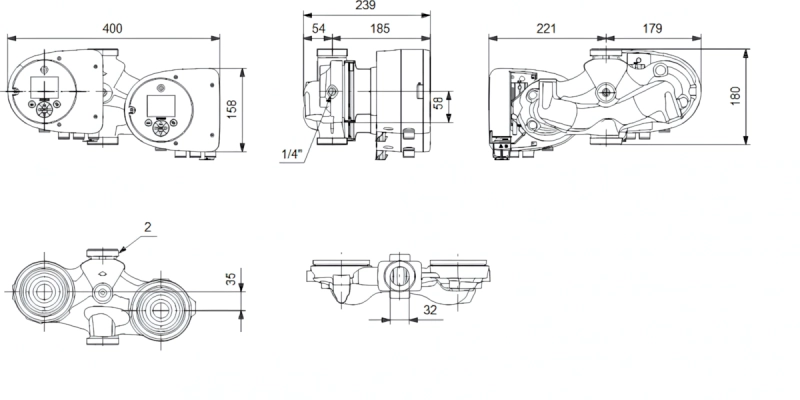 Габаритные размеры циркуляционного насоса Грундфос MAGNA3 D 32-100 180 1x230V PN10 Габаритные размеры циркуляционного насоса Грундфос MAGNA3 D 32-100 180 1x230V PN10