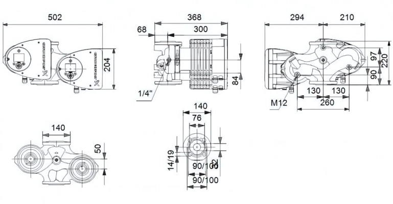 Габаритные размеры циркуляционного насоса Грундфос MAGNA3 D 32-120 F Габаритные размеры циркуляционного насоса Грундфос MAGNA3 D 32-120 F