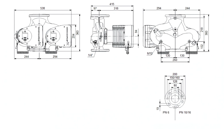 Габаритные размеры циркуляционного насоса Грундфос MAGNA3 D 80-40 F 360 1x230V PN6 Габаритные размеры циркуляционного насоса Грундфос MAGNA3 D 80-40 F 360 1x230V PN6