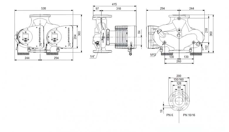 Габаритные размеры циркуляционного насоса Грундфос MAGNA3 D 80-60 F 360 1x230V PN6 Габаритные размеры циркуляционного насоса Грундфос MAGNA3 D 80-60 F 360 1x230V PN6