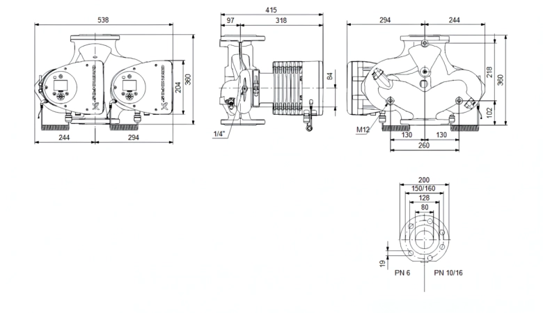 Габаритные размеры циркуляционного насоса Грундфос MAGNA3 D 80-80 F 360 1x230V PN6 Габаритные размеры циркуляционного насоса Грундфос MAGNA3 D 80-80 F 360 1x230V PN6