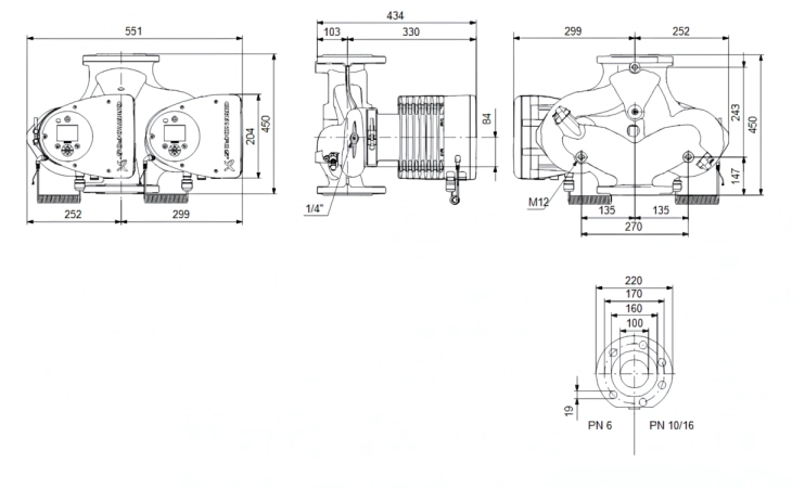Габаритные размеры циркуляционного насоса Грундфос MAGNA3 D 100-80 F 450 1x230V PN6 Габаритные размеры циркуляционного насоса Грундфос MAGNA3 D 100-80 F 450 1x230V PN6