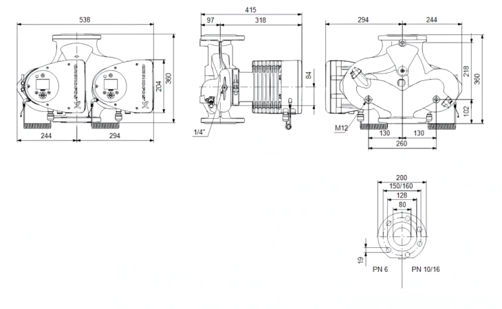 Габаритные размеры циркуляционного насоса Грундфос MAGNA3 D 80-40 F 360 1x230V PN10 Габаритные размеры циркуляционного насоса Грундфос MAGNA3 D 80-40 F 360 1x230V PN10
