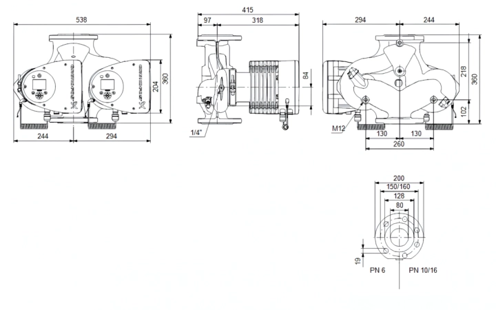 Габаритные размеры циркуляционного насоса Грундфос MAGNA3 D 80-60 F 360 1x230V PN10 Габаритные размеры циркуляционного насоса Грундфос MAGNA3 D 80-60 F 360 1x230V PN10
