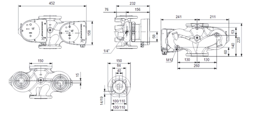 Габаритные размеры циркуляционного насоса Грундфос MAGNA1 D 40-40 F 220 Габаритные размеры циркуляционного насоса Грундфос MAGNA1 D 40-40 F 220