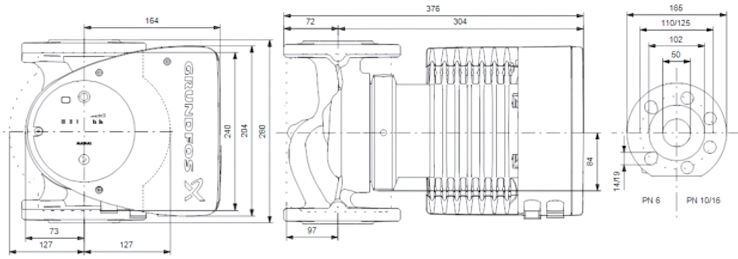 Габаритные размеры циркуляционного насоса Грундфос MAGNA1 65-120 F 340 Габаритные размеры циркуляционного насоса Грундфос MAGNA1 65-120 F 340