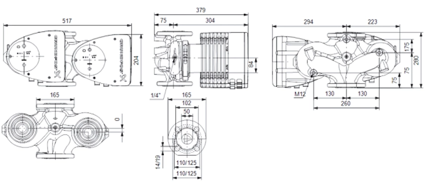 Габаритные размеры циркуляционного насоса Грундфос MAGNA1 D 50-40 F 240 Габаритные размеры циркуляционного насоса Грундфос MAGNA1 D 50-40 F 240