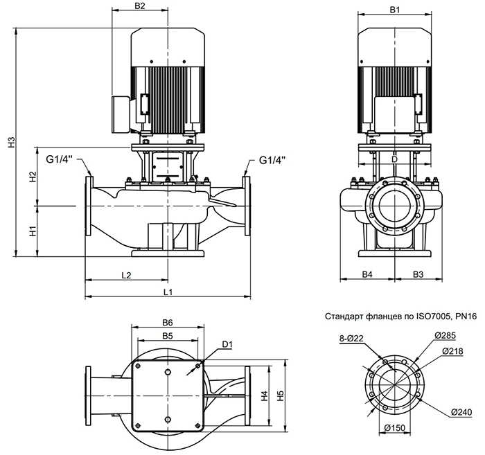 Размеры циркуляционного насоса с сухим ротором IPN 150/230-11,0/4 Wilo Размеры циркуляционного насоса с сухим ротором IPN 150/230-11,0/4 Wilo