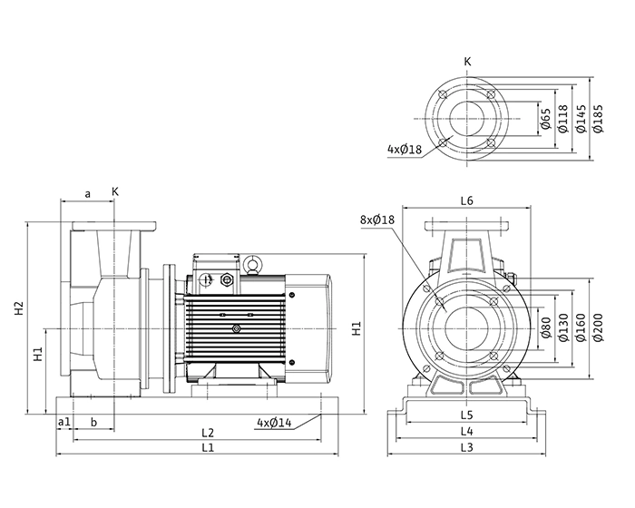 Размеры консольно-моноблочного насоса BPG 65/160-15/2-ST-H12 Wilo Размеры консольно-моноблочного насоса BPG 65/160-15/2-ST-H12 Wilo